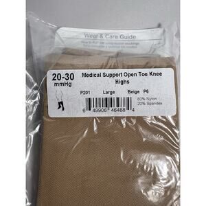 Ames Walker Compression Socks Opened Toe Large Knee Highs 20-30 mmHg Beige